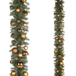 Best DecoWoerner Künstlicher Tannengirlande 270 Cm Mit Kupfer Kugeln, Zum Selber Schmücken orange
