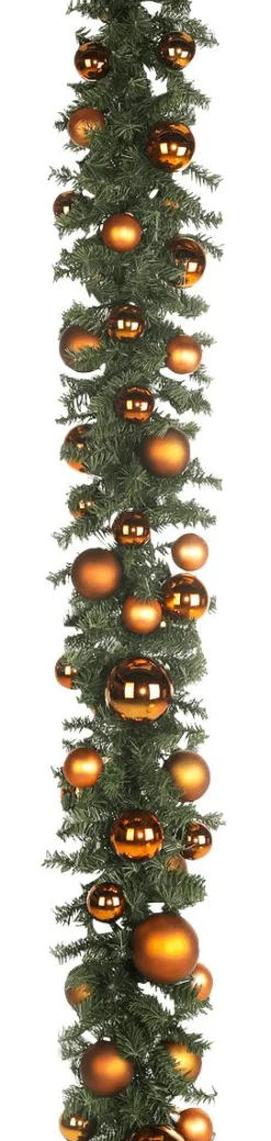 Best DecoWoerner Künstlicher Tannengirlande 270 Cm Mit Kupfer Kugeln, Zum Selber Schmücken orange