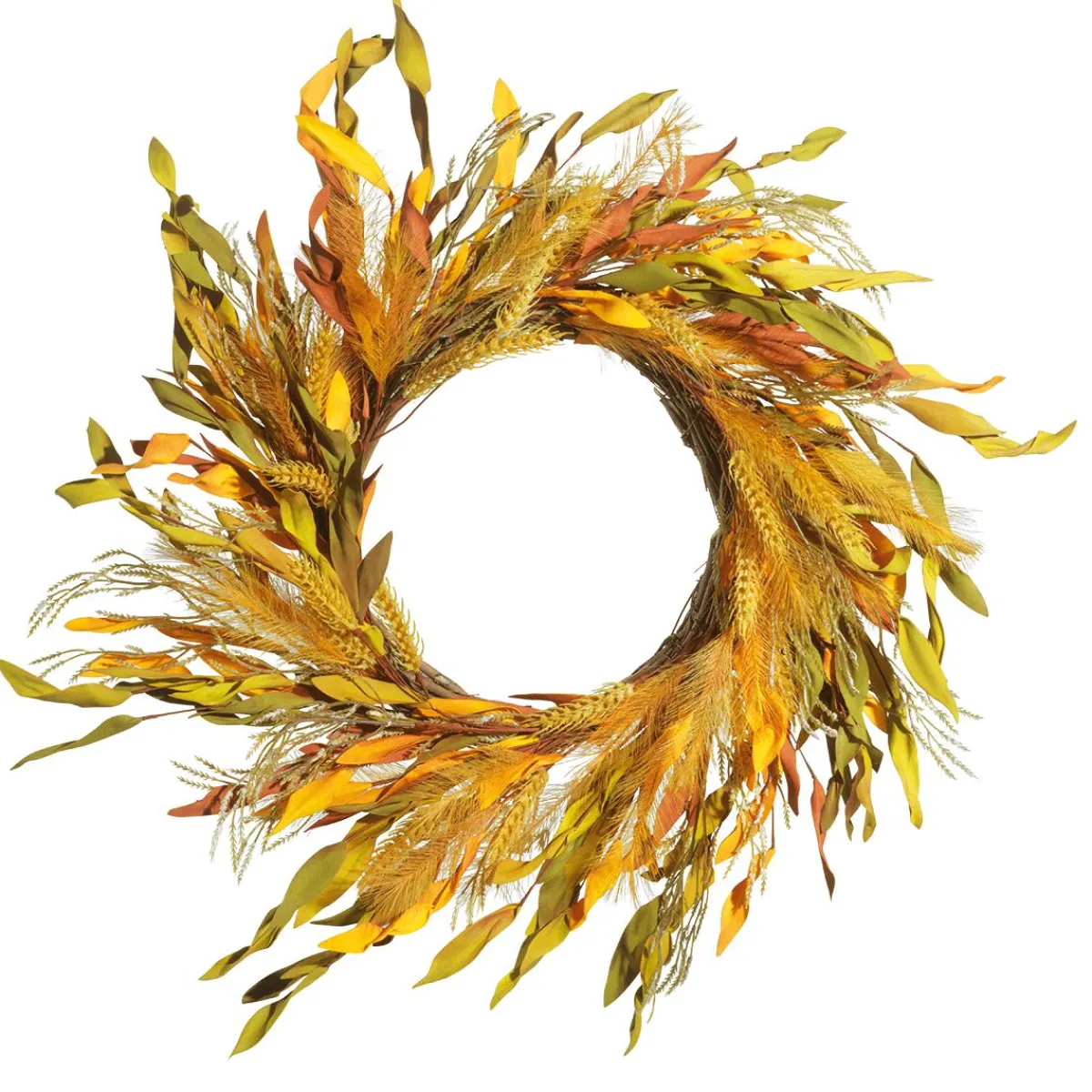 Best DecoWoerner Künstlicher Türkranz Herbst, 63 Cm Ø gelb