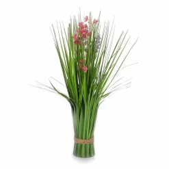 New DecoWoerner Künstliches Grasbündel Mit Pinken Blüten 48 Cm rosa