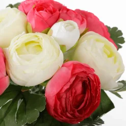 Best DecoWoerner Kunstblumen Ranunkel-Blumenstrauß Rot-weiß 24 Cm rosa