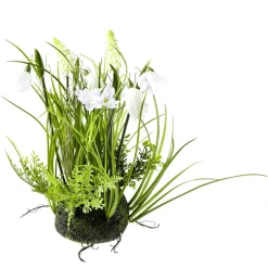 Discount DecoWoerner Kunstmoos-Halbkugel Mit Frühlingsblumen, 30 Cm weiß