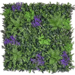 DecoWoerner Kunstpflanzenpaneel MIX Farn Mit Lila Blüten B1 grün