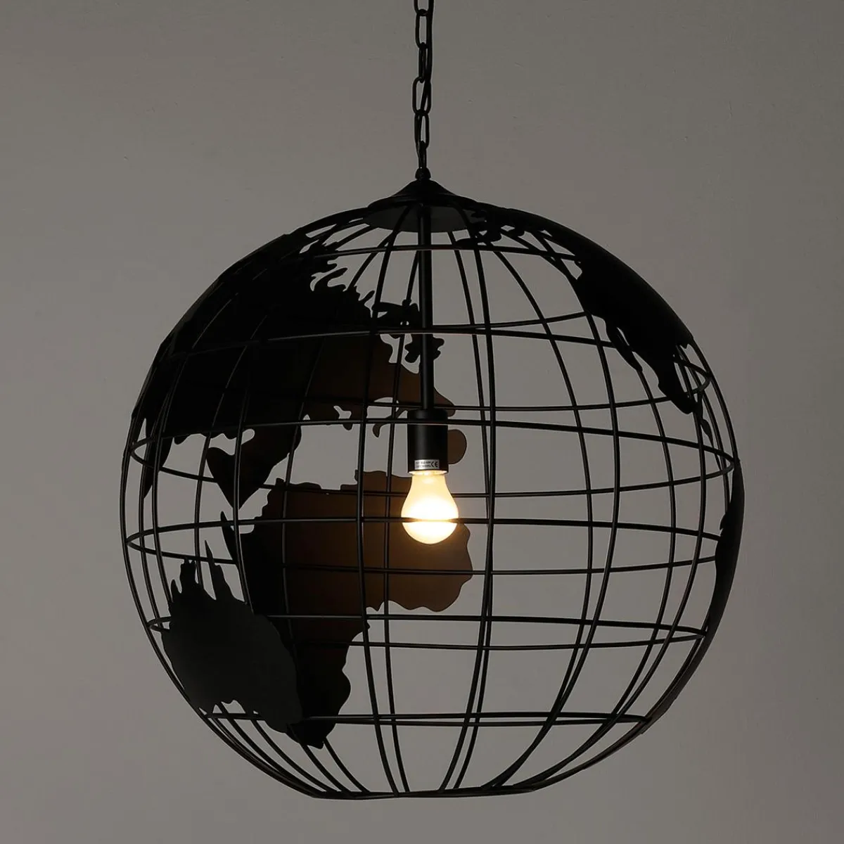 DecoWoerner LED Globus-Leuchter 60cmØ Matt, E27 LED Birne, 230V schwarz