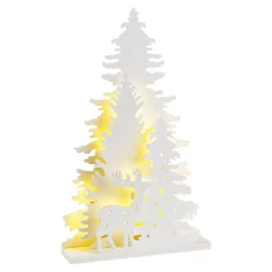Clearance DecoWoerner LED Holz Aufsteller Hirsch Mit Tannenbäumen weiß