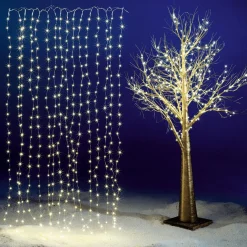 DecoWoerner LED-Draht-Lichtvorhang Für Außen, 240 Cm silber