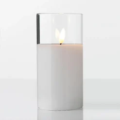 New DecoWoerner LED-Kerze Aus Wachs Im Transparenten Glas 7,5 X 12,5 Cm weiß