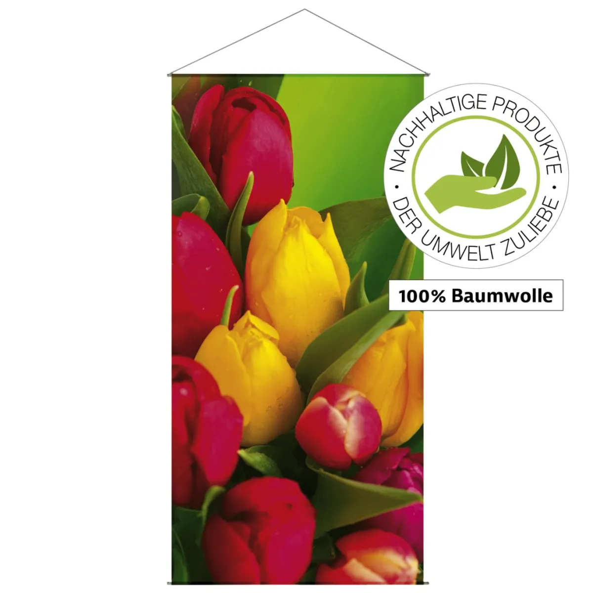 Clearance DecoWoerner Lichtechter Naturfaser-Stoffbanner "Tulpenstrauß" Aus Baumwolle 100 X 200 Cm mehrfarbig