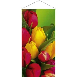 Clearance DecoWoerner Lichtechter Naturfaser-Stoffbanner "Tulpenstrauß" Aus Baumwolle 100 X 200 Cm mehrfarbig