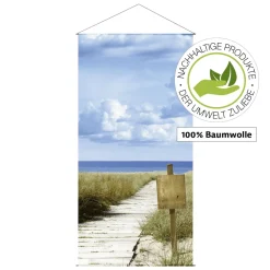 Best DecoWoerner Lichtechter Naturfaser-Stoffbanner "Dünenweg" Aus Baumwolle 100 X 200 Cm blau
