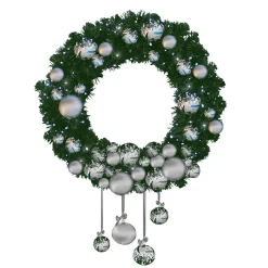 Discount DecoWoerner Luvi Kranz Mit Kugeln Und LED Kalt 120 Cm Ø silber