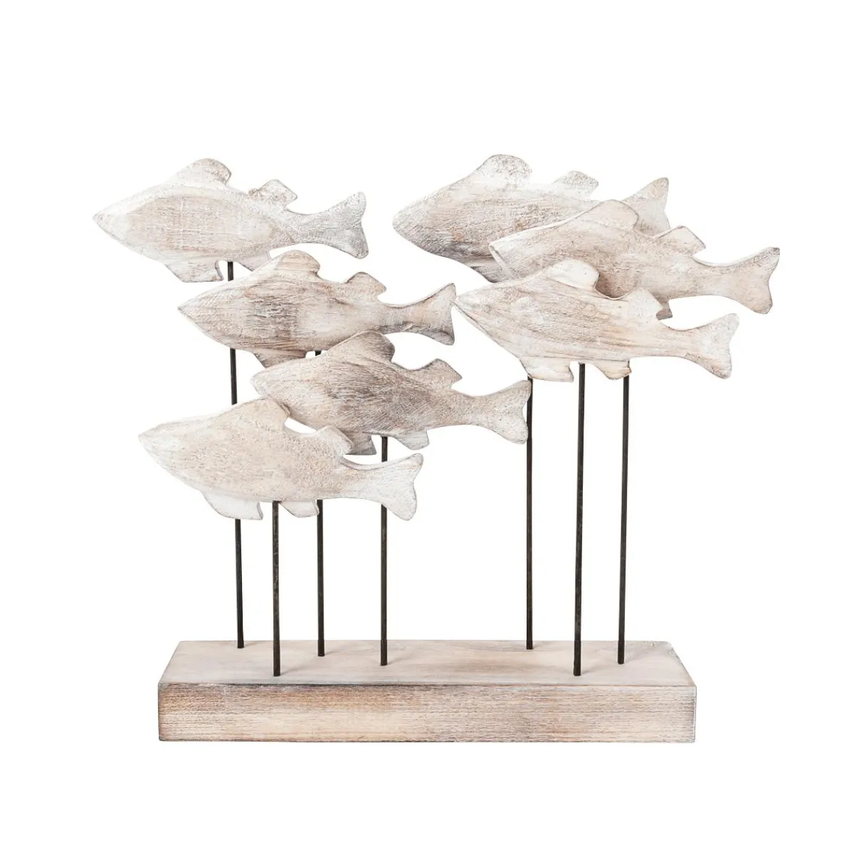 Hot DecoWoerner Maritime Deko Skulptur Fische-Aufsteller Aus Holz 28 Cm Naturholz