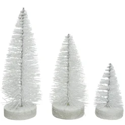 DecoWoerner Mini Bürstenbäume In 3tlg. Set weiß