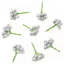 New DecoWoerner Mini Glitzer Weihnachtskugeln Am Draht silber