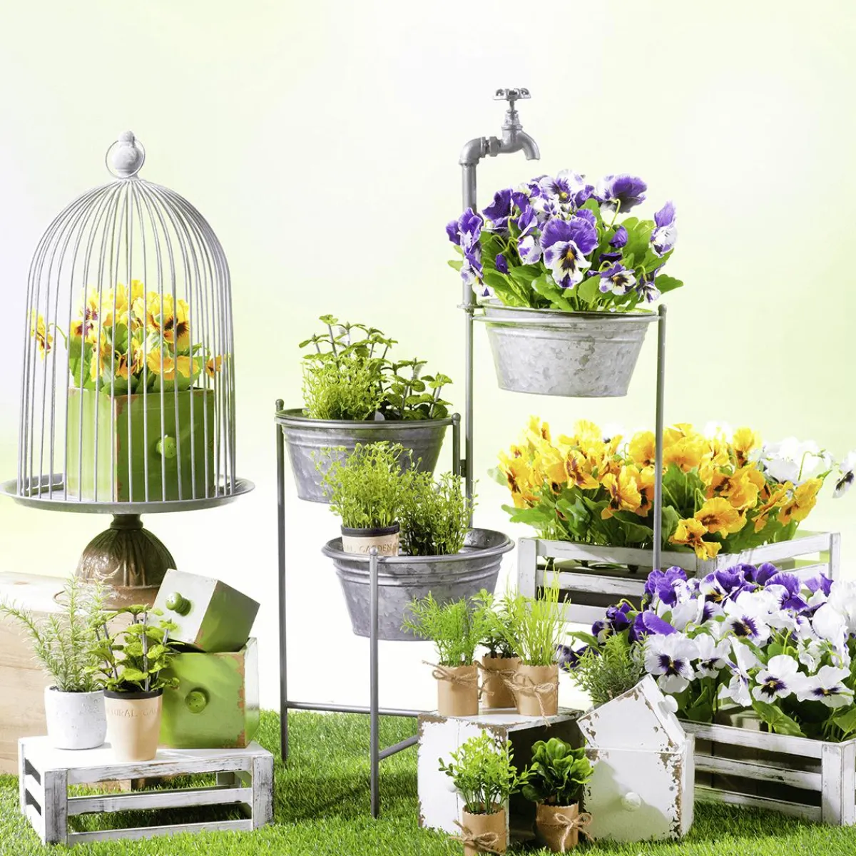 Outlet DecoWoerner Mini Kräuter Im Topf Set à 6 Stück grün