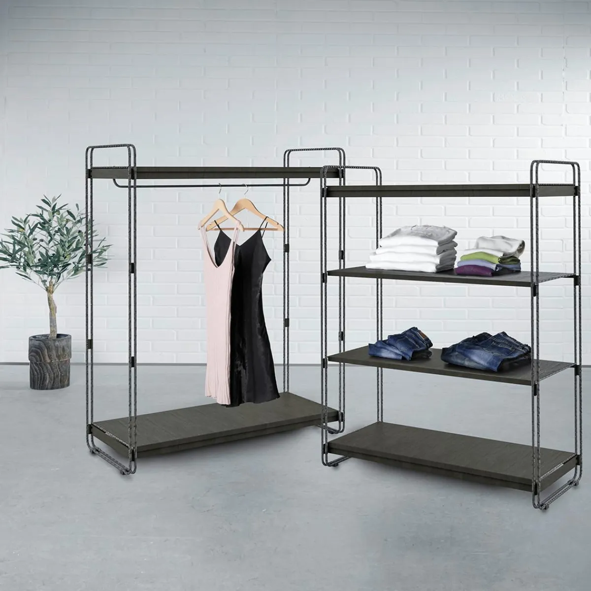 Best DecoWoerner Mittelraum-Gondel LOFT, Mit Kleiderstange, 124 X 153 Cm schwarz