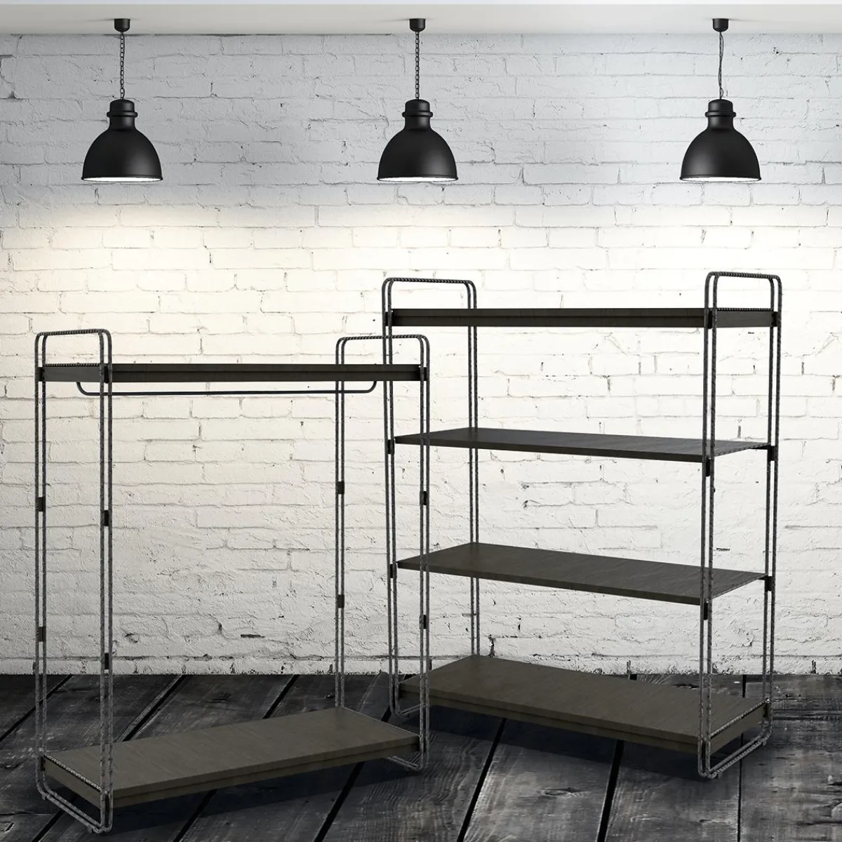 Best DecoWoerner Mittelraum-Gondel LOFT, Mit Kleiderstange, 124 X 153 Cm schwarz