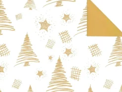 New DecoWoerner Nachhaltiges, Doppelseitiges Weihnachts-Geschenkpapier Mit Tannenbäumen & Sternen In – 50 M Geschenkpapier-Rolle gold