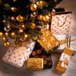 New DecoWoerner Nachhaltiges, Doppelseitiges Weihnachts-Geschenkpapier Mit Tannenbäumen & Sternen In – 50 M Geschenkpapier-Rolle gold