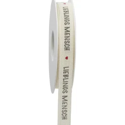 DecoWoerner Nachhaltiges Geschenkband Lieblingsmensch 15mm, 18 M Beige