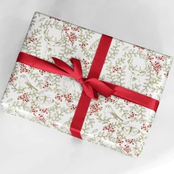 DecoWoerner Nachhaltiges Geschenkpapier Mit Waldtieren, Ranken Und Roten Beeren – 50 M Geschenkpapier-Rolle mehrfarbig