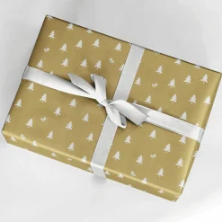 DecoWoerner Nachhaltiges, enes Weihnachts-Geschenkpapier Mit Weißen Tannenbäumen – 50 M Geschenkpapier-Rolle gold