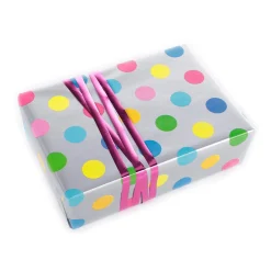 New DecoWoerner Nachhaltiges, nes Geschenkpapier Mit Bunten Punkten – 50 M Geschenkpapier-Rolle silber