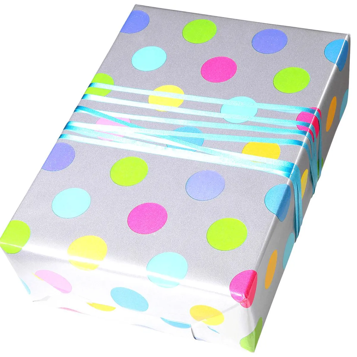 New DecoWoerner Nachhaltiges, nes Geschenkpapier Mit Bunten Punkten – 50 M Geschenkpapier-Rolle silber