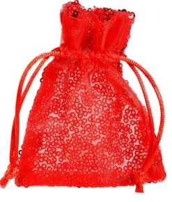 Hot DecoWoerner Organzasäckchen Pailletten 10 Cm, 10 Stück, rot