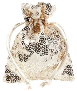 Online DecoWoerner Organzasäckchen Pailletten 10 Cm, 10 Stück, Champagner weiß