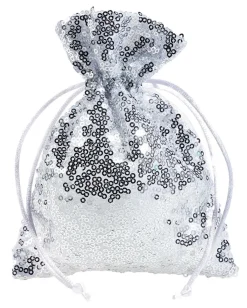 Outlet DecoWoerner Organzasäckchen Pailletten 18 Cm, 10 Stück, silber