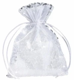 Outlet DecoWoerner Organzasäckchen Pailletten 18 Cm, 10 Stück, silber