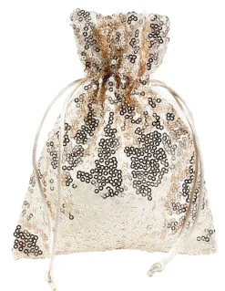 Outlet DecoWoerner Organzasäckchen Pailletten 18 Cm, 10 Stück, Champagner weiß