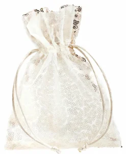 Outlet DecoWoerner Organzasäckchen Pailletten 18 Cm, 10 Stück, Champagner weiß
