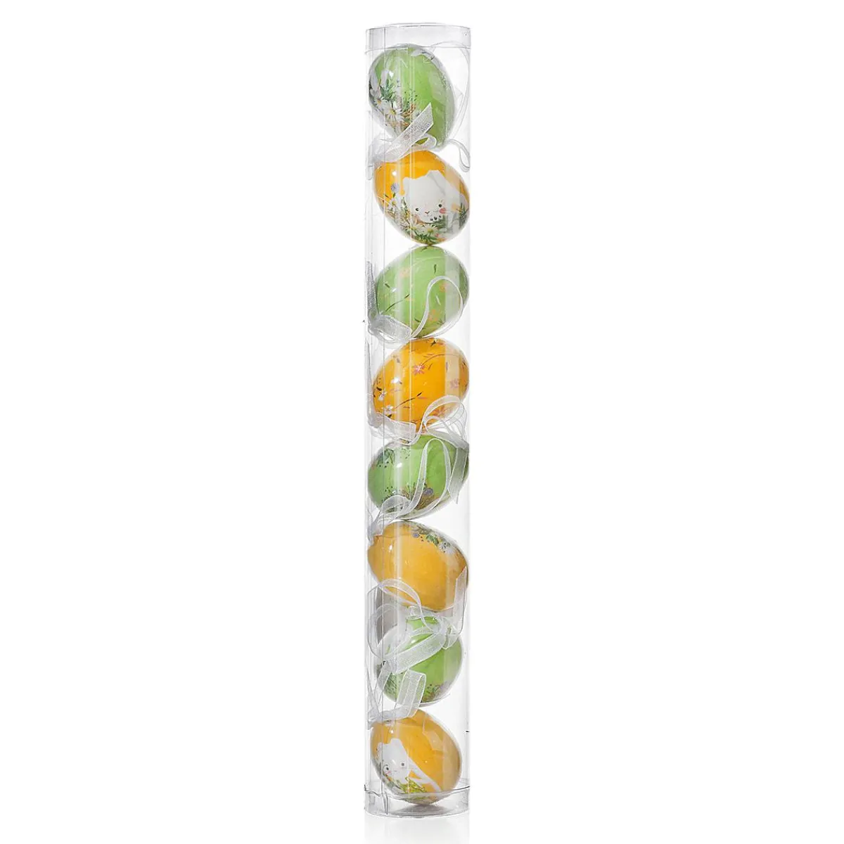 Best DecoWoerner Ostereier-Set Zum Aufhängen Aus Schaumstoff, Gelb Mit Hasenmuster Und Schleife 8tlg. mehrfarbig