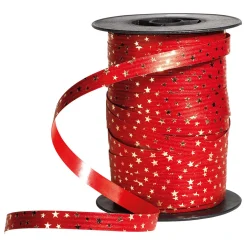 DecoWoerner Poly-Ringelband "Sterne" 10 Mm, 100 M, rot