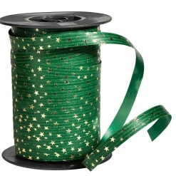 Clearance DecoWoerner Poly-Ringelband "Sterne" 10 Mm, 100 M, Tannen grün