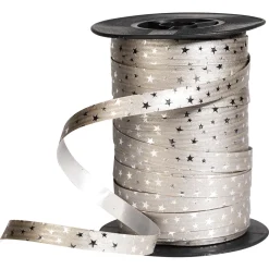 Best DecoWoerner Poly-Ringelband "Sterne" 10 Mm, 100 M, silber