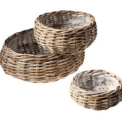 Hot DecoWoerner Rattan-Pflanzkorb-Set Rund, 3-teilig, Ø25cm X 12cm, Ø36cm X 14cm, Ø45cm X 22cm braun