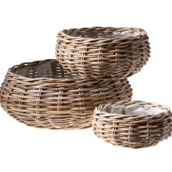 Hot DecoWoerner Rattan-Pflanzkorb-Set Rund, 3-teilig, Ø25cm X 12cm, Ø36cm X 14cm, Ø45cm X 22cm braun