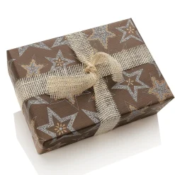 Best DecoWoerner Recyceltes, Dunkeles Kraftpapier Mit Silbernen Sternen – 50 M Geschenkpapier-Rolle braun