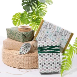 Clearance DecoWoerner Recyceltes Kraftpapier Mit en Palmwedeln – 50 M Geschenkpapier-Rolle grün