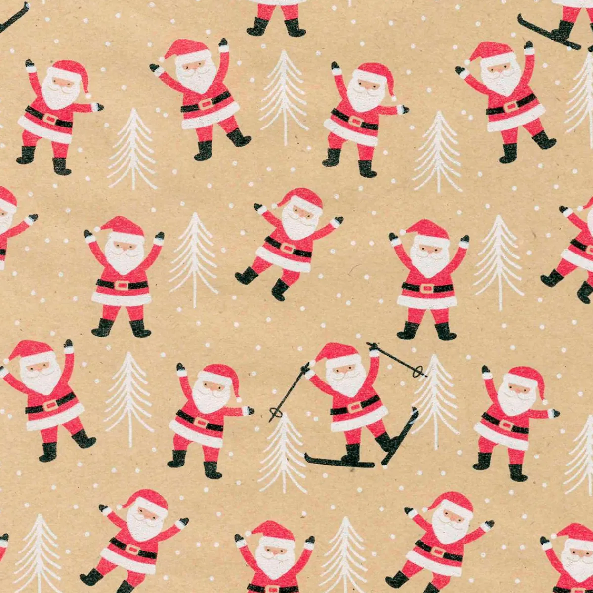 DecoWoerner Recyceltes Kraftpapier Mit Weihnachtsmännern & Weißen Tannen – 50 M Geschenkpapier-Rolle braun