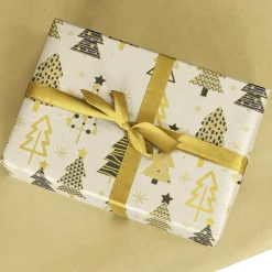 Clearance DecoWoerner Recyceltes Kraftpapier Mit Weihnachtsbäumen In Beige, Schwarz & Gold – 50 M Geschenkpapier-Rolle braun