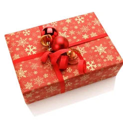 New DecoWoerner Recyceltes, es Kraftpapier Mit Goldenen Schneeflocken – 50 M Geschenkpapier-Rolle rot