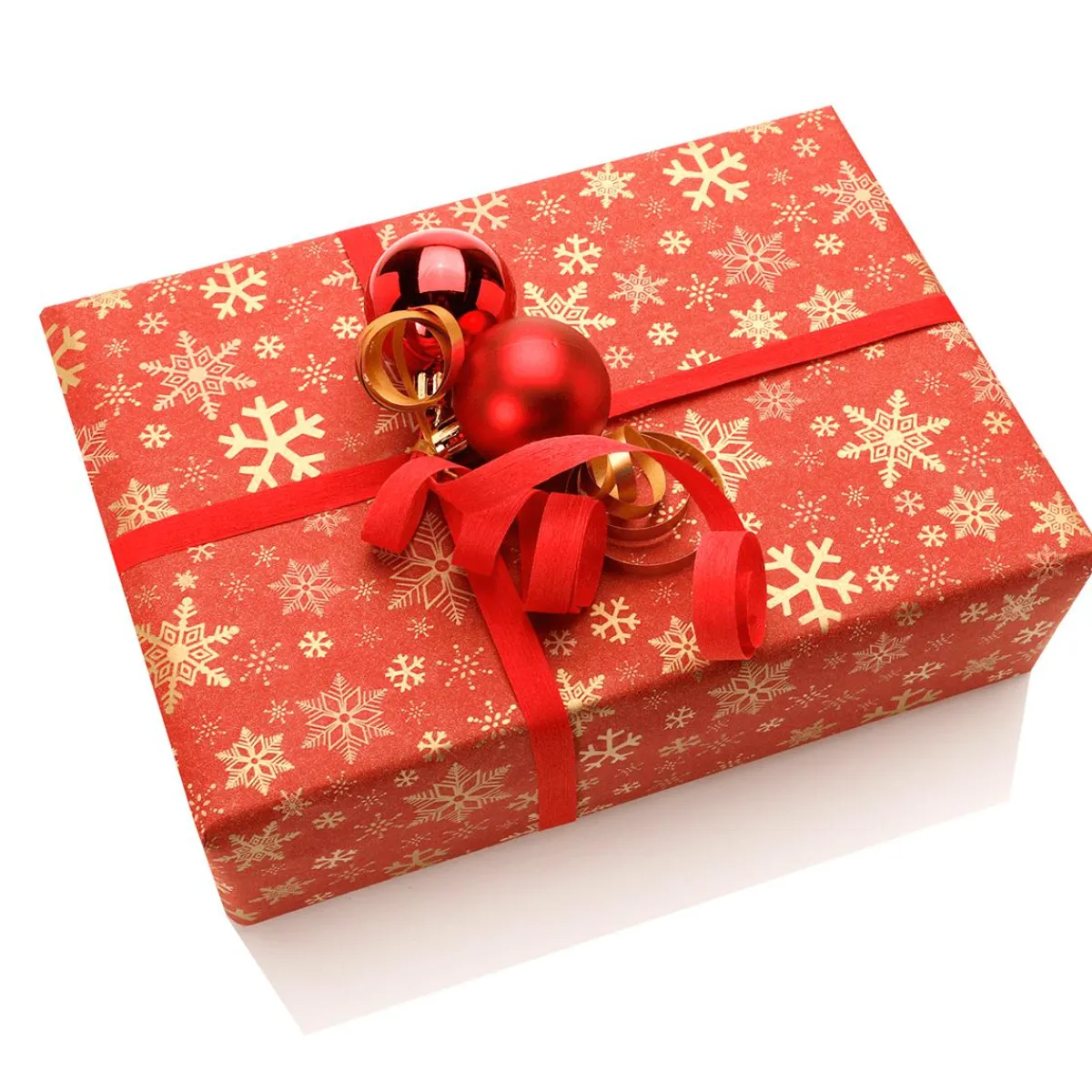 New DecoWoerner Recyceltes, es Kraftpapier Mit Goldenen Schneeflocken – 50 M Geschenkpapier-Rolle rot