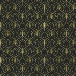 DecoWoerner Recyceltes, es Kraftpapier Mit Goldenem Fächermotiv – 50 M Geschenkpapier-Rolle schwarz