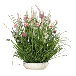 Best DecoWoerner Wiesen-Kunstblumen Gesteck In Weißer Schale 58 Cm rosa