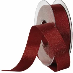 Outlet DecoWoerner Satinband Glitter, 25 Mm, 20 M, Bordeaux rot
