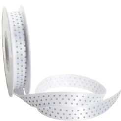 Discount DecoWoerner Satinband Mit Punkten, 15 Mm, 20 M, weiß
